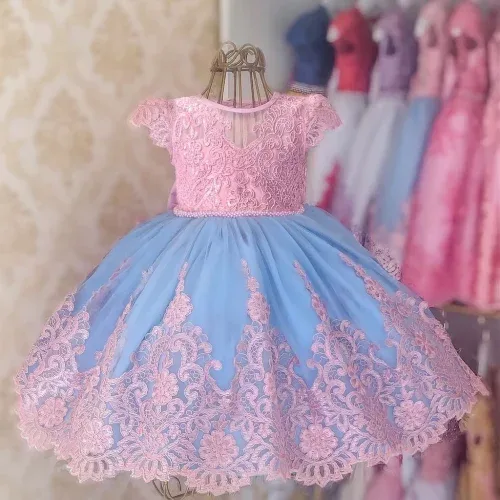 WFRV Vestido De Bebê Fofo De Renda Tutu Noiva Festa De Casamento Laço Princesa Menina Inafnt De 1 Aniversário