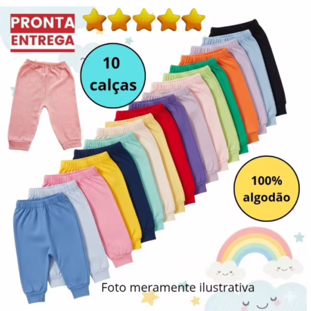 🛍️10 Unidades Mijão Calça Infantil Bebê  Malha 100% algodão sem pé Lindas cores
