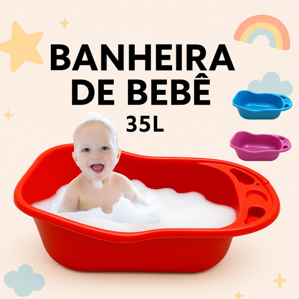 Banheira Infantil 34 Litros Grande Banho Bebê Criança (4 opções de Cores)