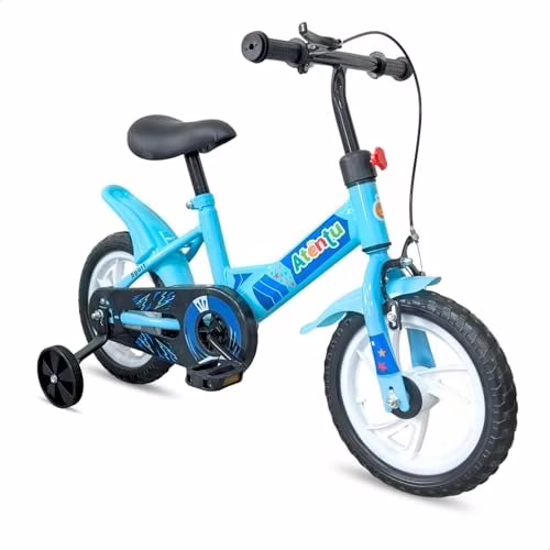 Bicicleta Infantil Aro 12 com Pedal e Rodinhas de Apoio para Menino e Menina, Modelo Educativo, Confortável e Seguro para Primeiros Passeios (Azul)