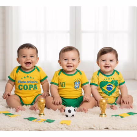 > 🛍️ Body Bebe Brasil Temático Mêsversario Copa do Mundo - Seleção Brasileira - Copa do Mundo -