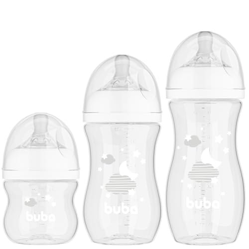 🛍️Buba, Kit 3 Mamadeiras Easy Flow Nuvem Branca 120/270/330ml