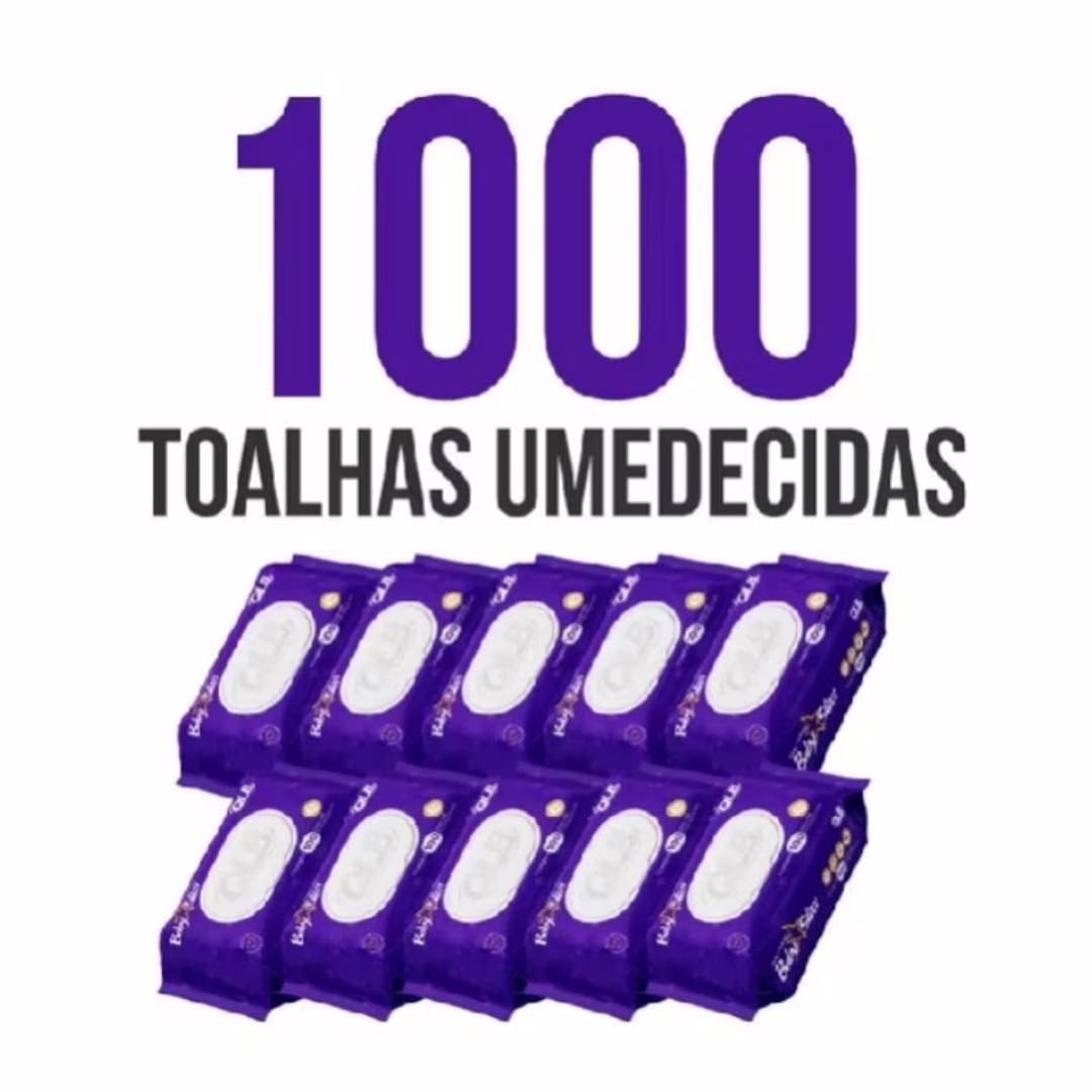 Caixa com 10 Lenços/Toalhas Umedecidas Baby Star Roxa c/ 100 Unidades Cada – Tampa FlipTop
