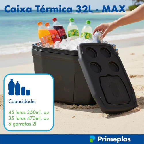 Caixa Térmica Grande 32 Litros Max 360 Primeplas 45 Latas Cor Preto