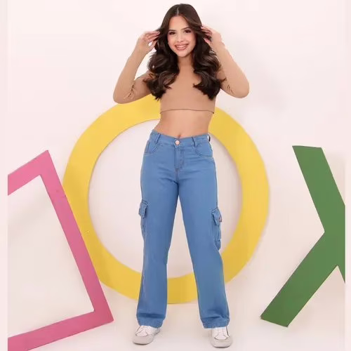Calça Wide Leg Cargo  Juvenil (Tam. 4 ao 16)