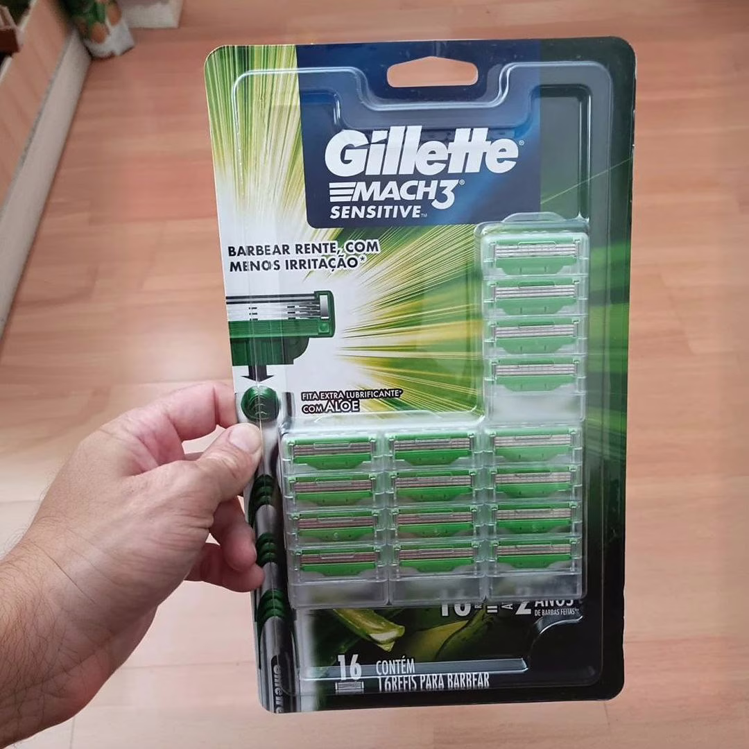 Carga para Aparelho de Barbear Gillette - Mach3 Sensitive 16 Cargas - Verde