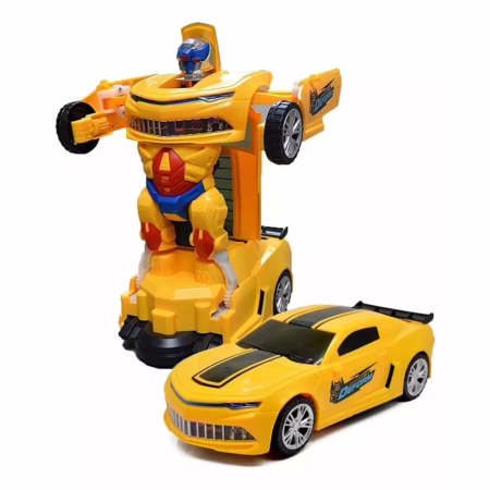 Carro Vira Robo Som Luz Carrinho BMW BRANCO Brinquedo Menino Pilha Cor CAMARO AMARELO TYDA (CAMARO AMARELO)