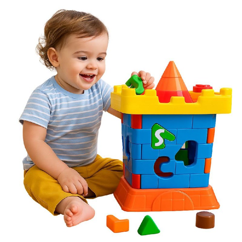 Castelo Didático Educativo Infantil com Peças de Encaixe Letras Números e Formas Coloridas para Montar e Desmontar