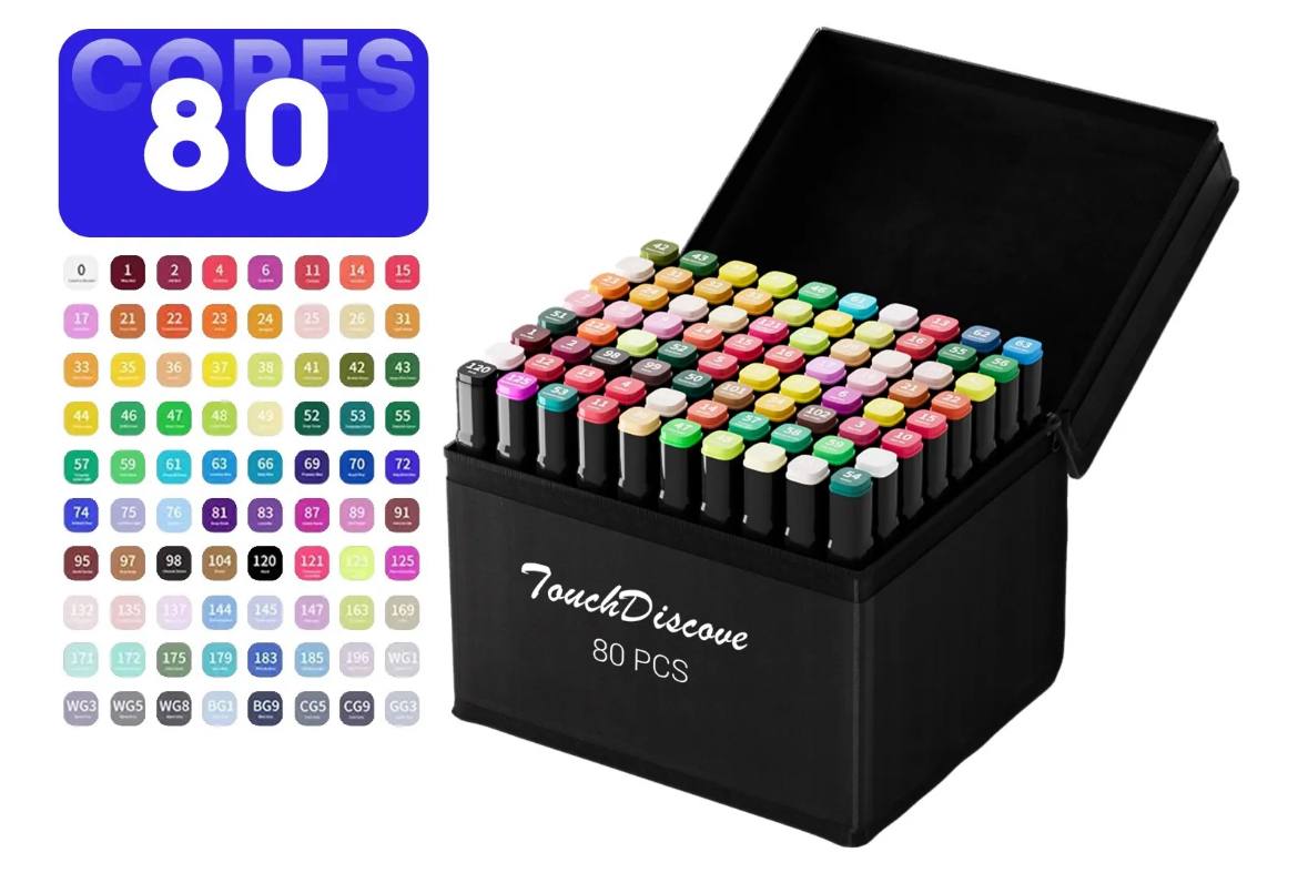 Conjunto Canetas Marcador Canetinha Ponta Dupla 80 Cores Kit