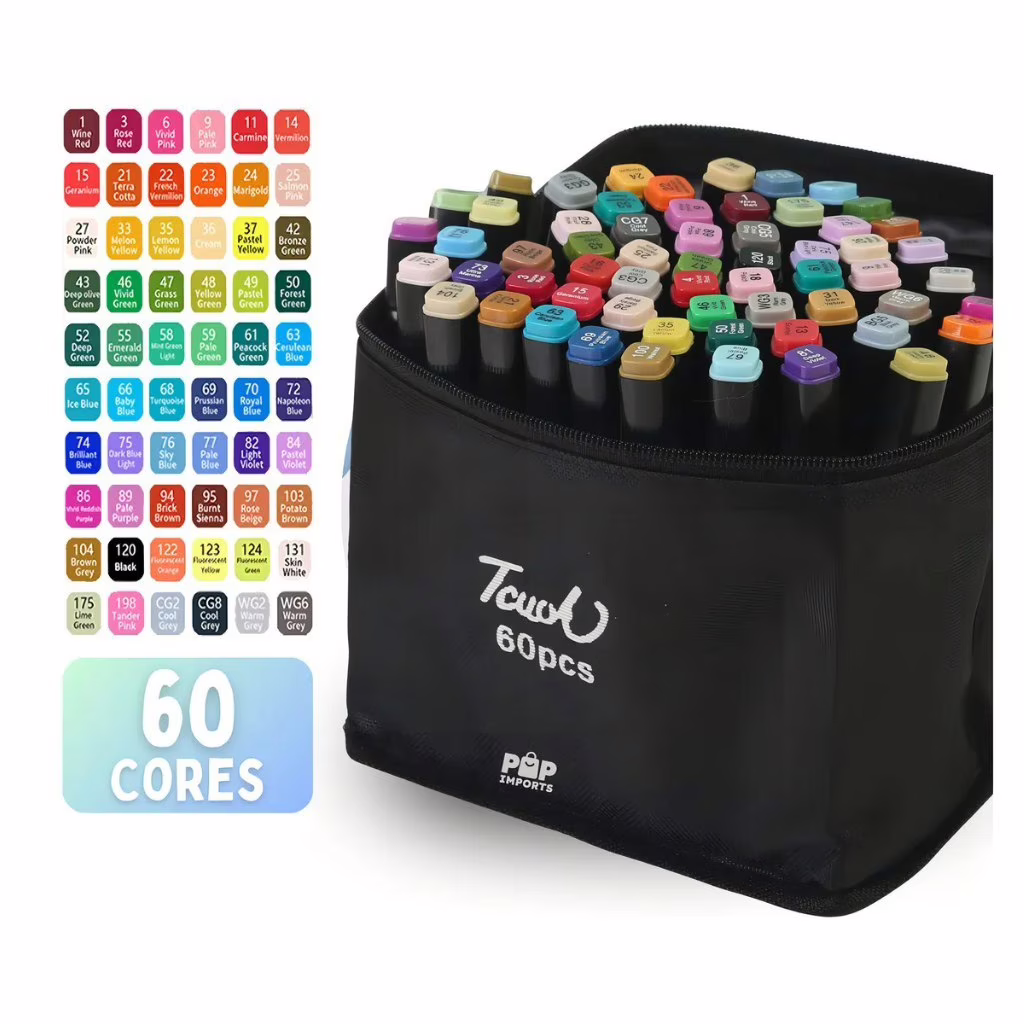 Conjunto com 60 Canetas Marca Texto Ponta Dupla Para Colorir