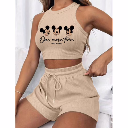 Conjunto cropped e short canelado 3D Feminino