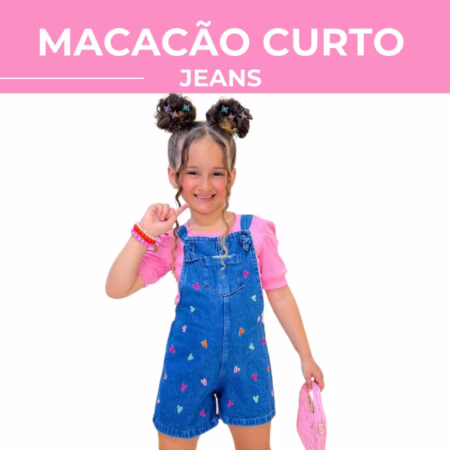 Conjunto Macacão Curto infantil Blusinha Canelada Menina Blusa  Macaquito  Jardineira Corações Coloridos Moda Look