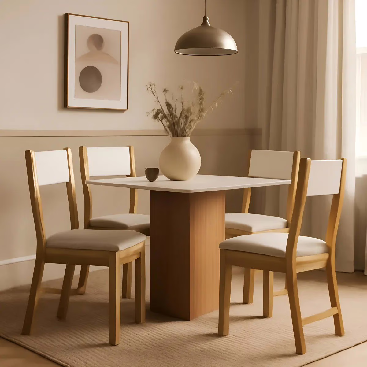 Conjunto Mesa Com 4 Cadeiras Talita Indekes Cor Freijó/off White