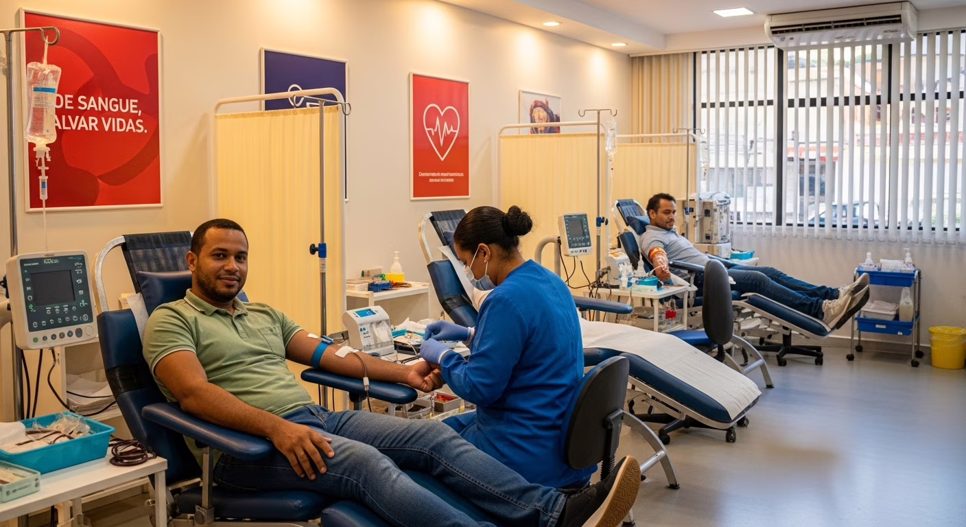 Criança sorrindo durante tratamento médico com apoio familiar ao fundo