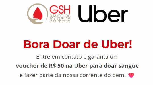 Entre em contato e garanta um voucher de R$ 50 na Uber para doar sangue