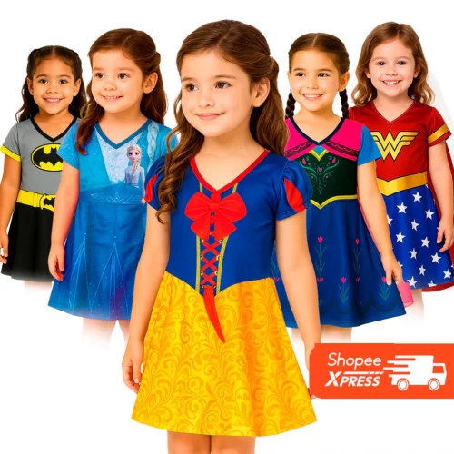 Fantasia Menina Vestido Princesa Frozen Maravilha Neve Batman 1 a 8 Anos