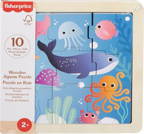 Fisher-Price Mini quebra-cabeças de madeira inclui 1 puzzle com 9 peças fáceis de conectar.