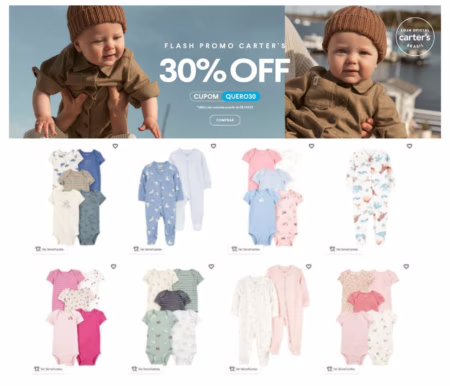 Flash Promo na Riachuelo 🥳 30% off em Carter's em compras a partir R$ 249,99