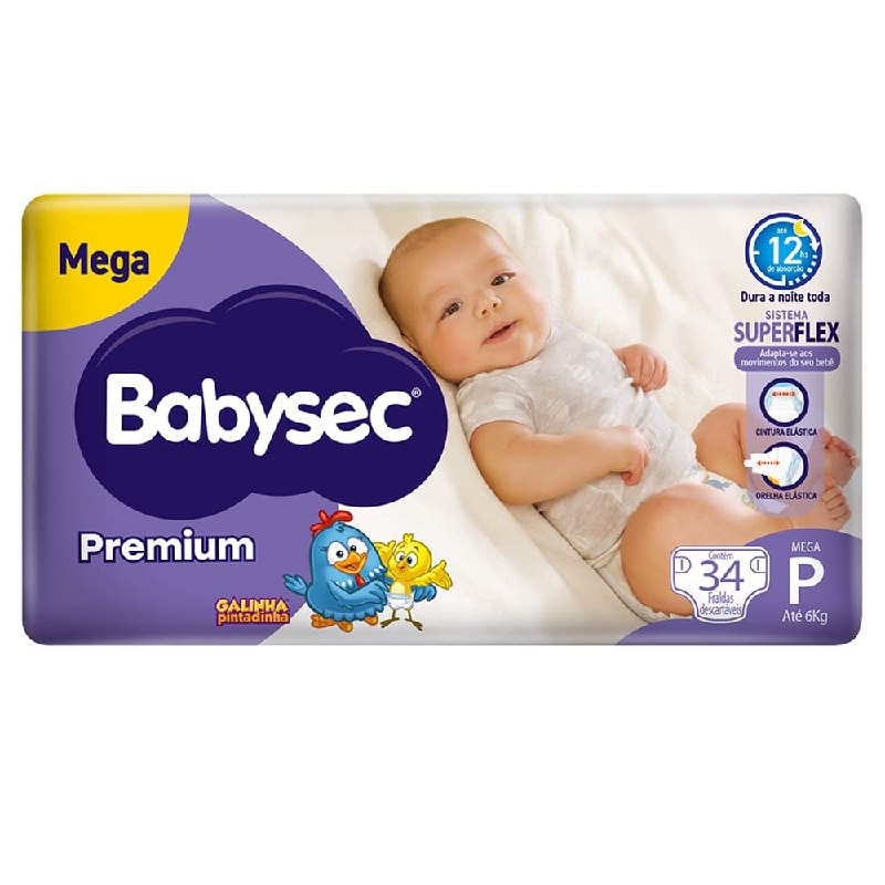 Fralda Babysec Galinha Pintadinha Premium P 34 Un