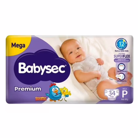 Fralda Babysec Galinha Pintadinha Premium - Tam. P até 6kg 34 Unidades
