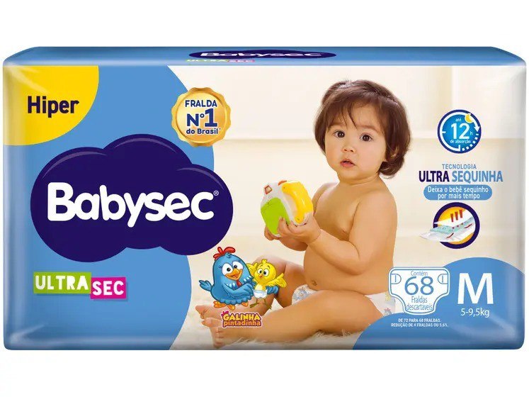 Fralda Babysec Ultrasec Galinha Pintadinha M com 68 unidades