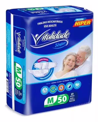 Fralda Geriátrica Adulto Descartável Unissex Vitalidade Hiper Sênior Tamanho M 50 Unidades - Vitalidade Sênior