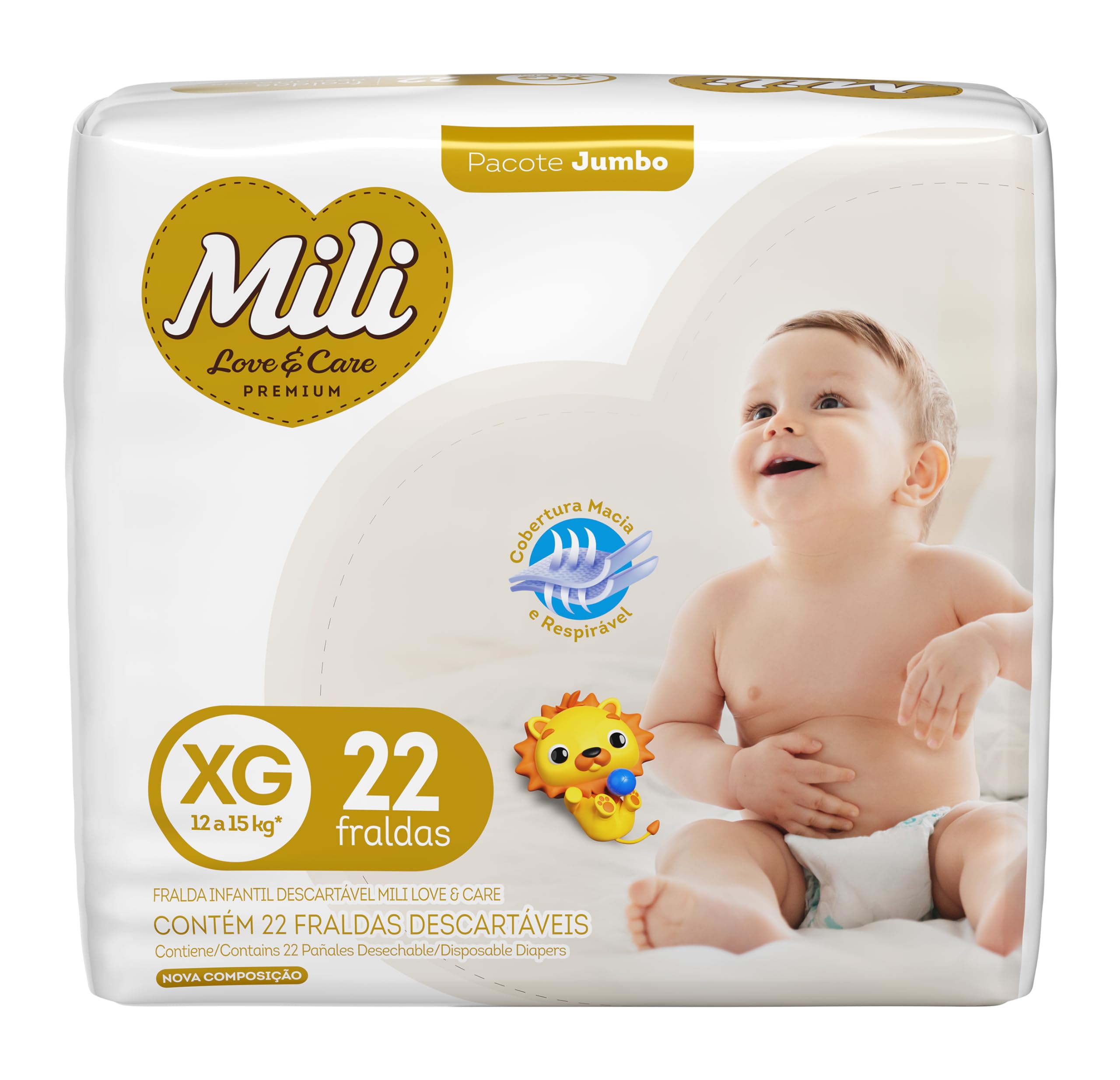 Fralda Mili Premium Love & Care - XG com 22 unidades