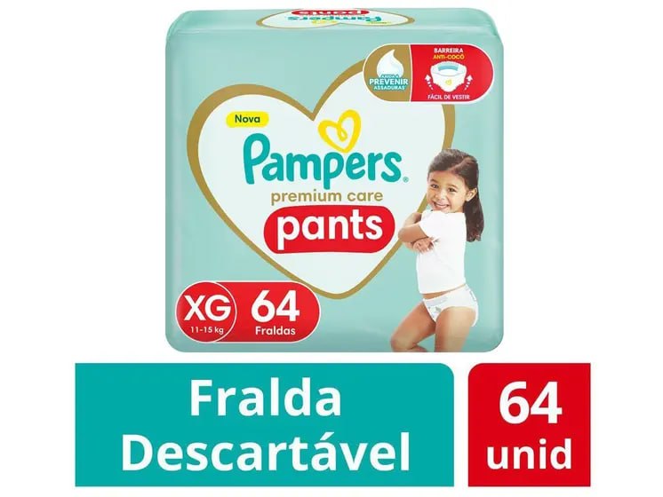 Fralda Pampers Premium Care Pants XG 64 Unidades (Roupinha)