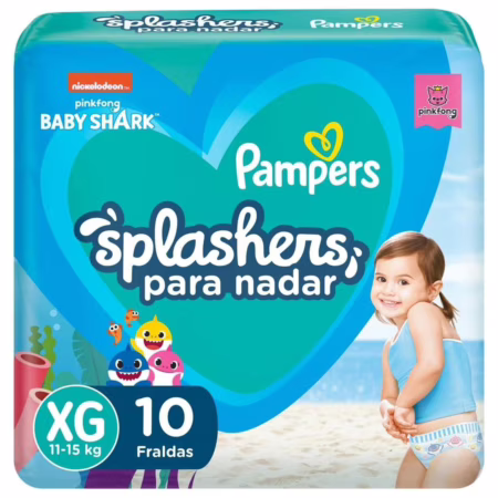 Fralda Pampers Splashers Para Nadar Baby Shark Tamanho XG 10 Unidades