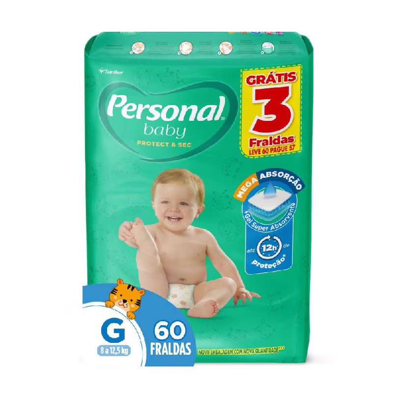 Fralda Personal Baby Protect & Sec G 60 unidades