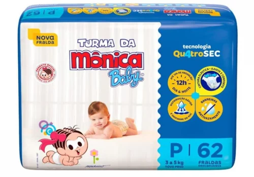 Fralda Turma da Mônica Baby Mega P 62 Unidades