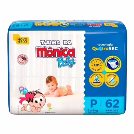 Fralda Turma da Mônica Baby Mega P com 62 Unidades