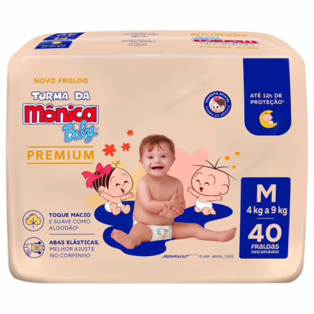 Fralda Turma da Mônica Baby Premium M com 40 unidades