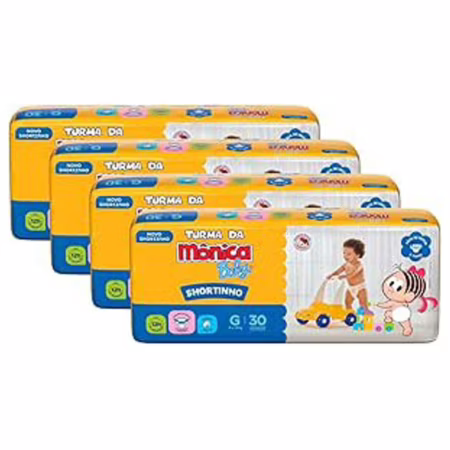 Fralda Turma da Mônica Baby Shortinho Jumbo G 120 Unidades -  4 pacotes com 30
