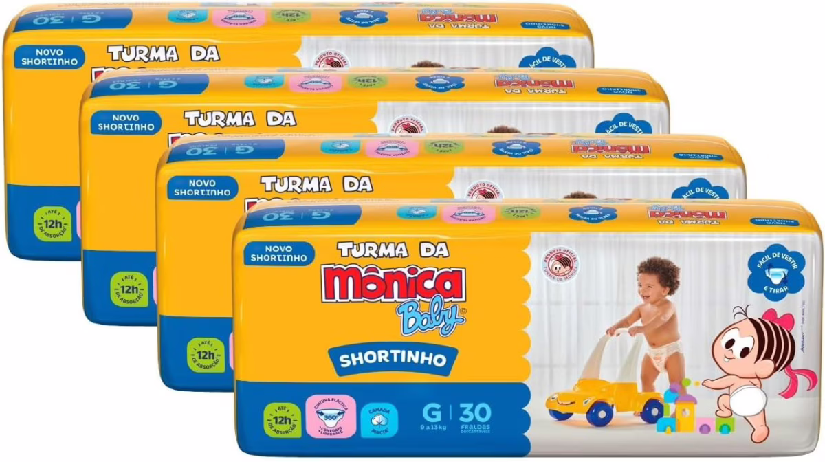 Fralda Turma da Mônica Baby Shortinho Jumbo G 120 Unidades