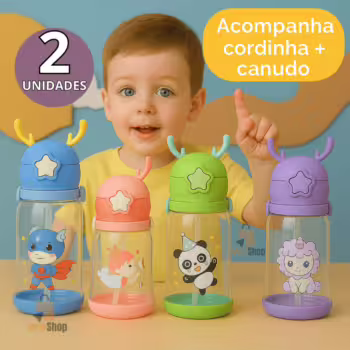 Garrafa Copo de Agua Alce Infantil Com Canudo 580 ml Menino Menina