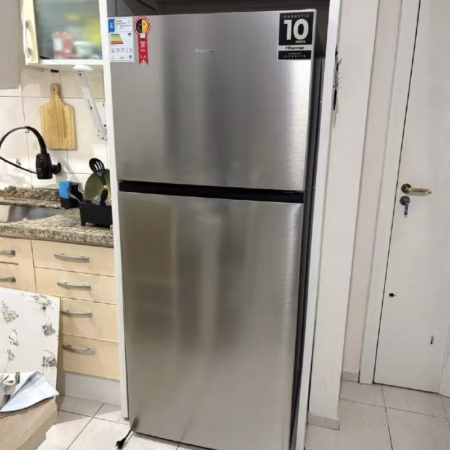 Geladeira Hisense Top Freezer Inverter Inox 375l Cinza