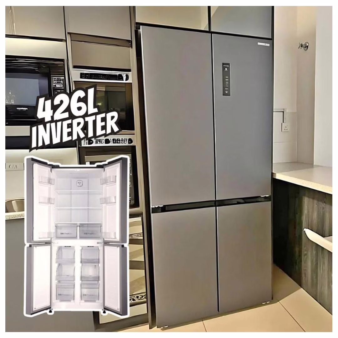 Geladeira Refrigerador HQ Frost Free Inverter Multidoor 426 Litros Inox HQ-426MDFF