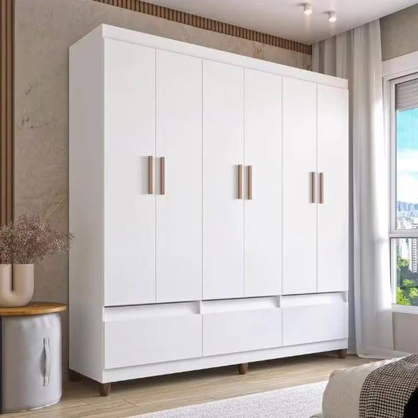 Guarda-Roupa Casal Bartira Ilhéus 6 Portas de Bater 3 Gavetas Externas MDF - 180cm de Largura