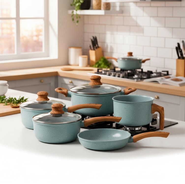 💎 Jogo De Panelas Ceramico Triplo Indução Tuut Ecoglid 5 Peças Cor Marble