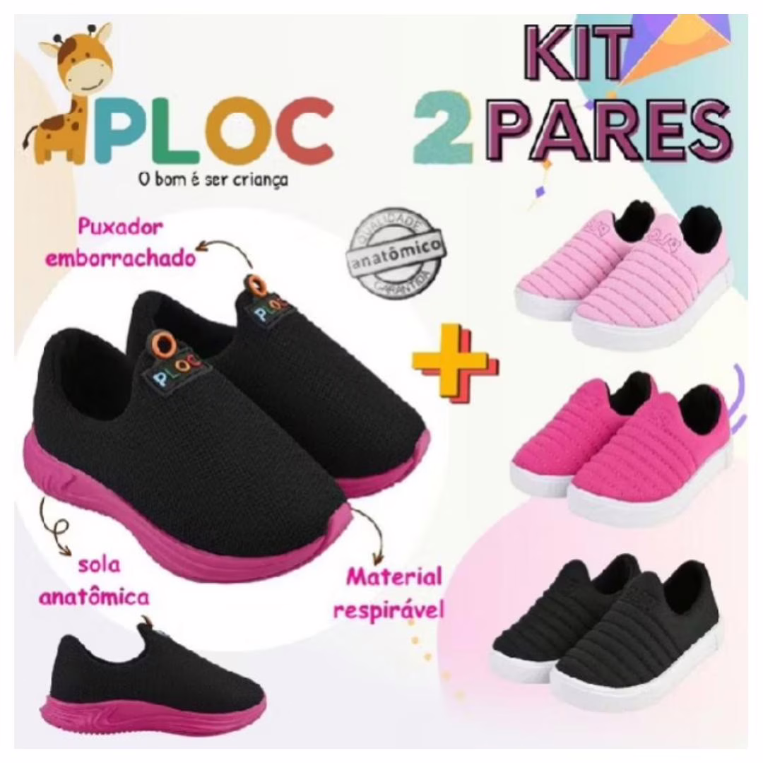 KIT 02 PARES:TÊNIS CALCE FÁCIL P26 MENINA + IATE - MENINA - COR A ESCOLHER