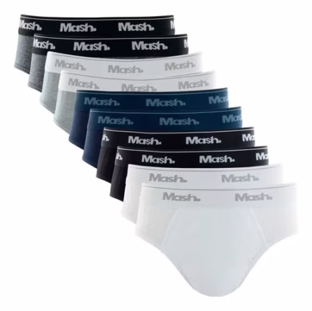 Kit 10 Cuecas Slip Algodão Cotton Sortidas, Mash - Tam P