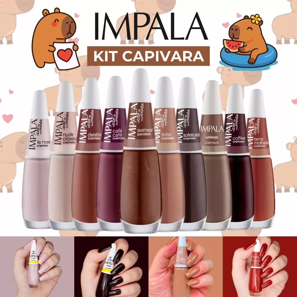 🔥Kit 10 Esmaltes Impala Marrom Nude Esmalte Capivara Atacado