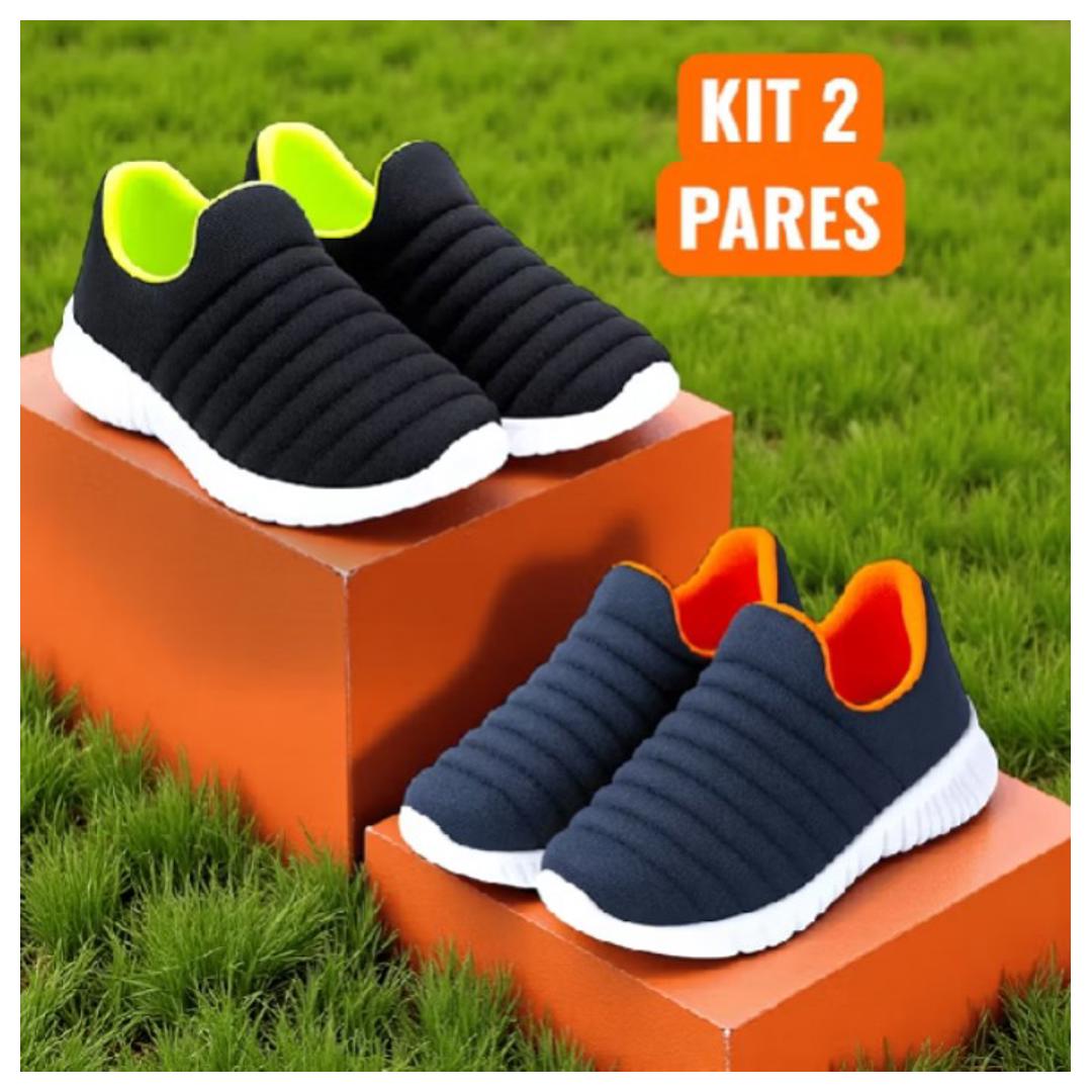 Kit 2 Pares Tênis Infantil Menino Calce Facil Escolar Macio Sola Antiderrapante Sapato Confortável