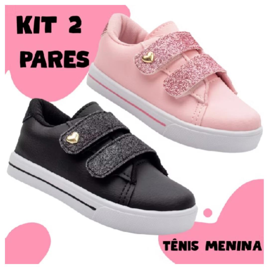 Kit 2 Pares Tênis Slip Infantil Menina Brilho Casual Delicado Confortável Escolar Promoção 20 ao 27