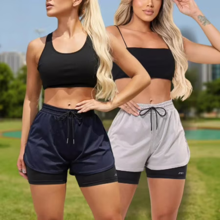 Kit 2 Short Duplo Compreensão Fitness Bermuda Feminino