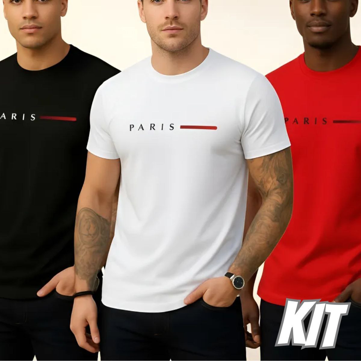 💎 Kit 3 Camisetas Paris Masculinas Luxo Camisa Algodão Premium 💎 Kit 3 Camisetas Paris Masculinas Luxo Camisa Algodão Premium