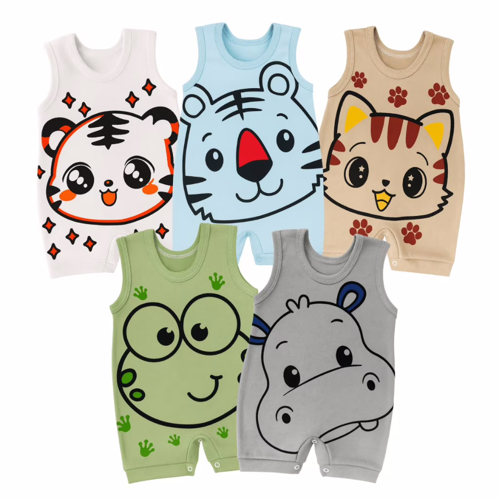 🛍️Kit 3 Macacão Curto Verão Banho de Sol Estampado Para Bebê Menino e Menina 100% algodão - Baby Greg