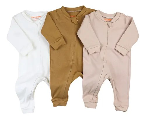 Kit 3 Macacão De Bebê Minimalista Com Ziper - Baby Greg