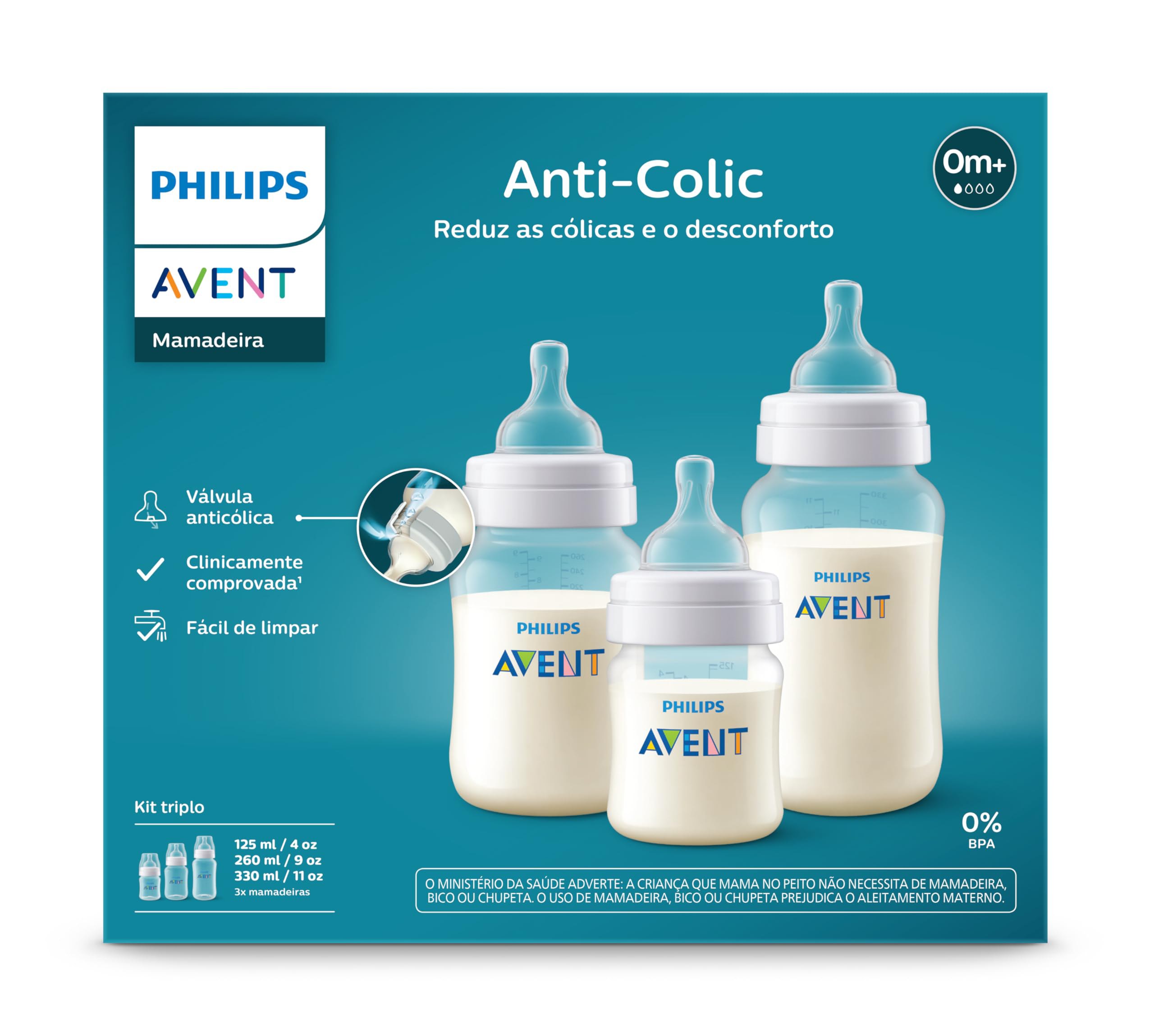 Kit 3 mamadeiras Philips Avent Anticolic 125, 260 e 330ml  Transparente